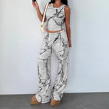  MQTIME  -  Vintage Streetwear Print High Waist All Match Loose Fashion Knitted Long Pants