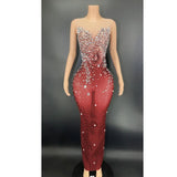 MQTIME  -  Elegant Stretchy Mesh Printed Red Evening Dress For Party Banquet Embellished Maternity Dresses for Pregnancy Photoshoot