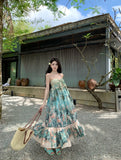 MQTIME  -  Beach Boho Floral Midi Dress Women Casual Y2k Clothing Bodycon Sexy Dress Even Party One Piece Dress Korean Fashion Sleeveless