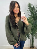 MQTIME  -  Fashion Leopard Print Lace Up Women Cardigan Chic Patchwork Contrast Color Knitted Loose V-neck Sweaters 2024 Autumn Chic Coats