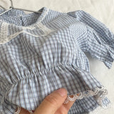 MQTIME  -  New Summer Toddlers Kids Plaid Sets Lace Puff Sleeve Tops Layered Shorts 2pcs Baby Girls Cute Outfits