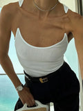 MQTIME  -  Invisible Strap Tank Top For Women Knit Ribbed Sleeveless Basic T-Shirt Cropped Corset Bustier Tops With Open Shoulder