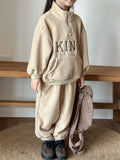  MQTIME  -  Winter New Children Plus Velvet Thick Clothes Set Boys Girls Fleece Letter Sweatshirt + Pants 2pcs Suit Kids Sports Outfits