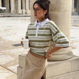  MQTIME  -  Striped Polo Neck T-Shirt Fashion Top Women's Spring/Summer 2026 New