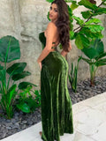 MQTIME  -  Green Temperament Sexy Backless Lace Up Slit Long Dress Spicy Girl New Elastic Slim Fit Dress For Women