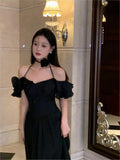 Mqtime Elegant Fairy Evening Party Dresses for Women  New Summer French Vintage Ruffles Off Shoulder Chic Sexy Camis Dress Vestidos