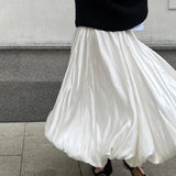 MQTIME  -  Fashion Satin Skirts Low Waist Plaid Color Regular Fit Midi Length Skirts Femme Vacation Ball Gown Long Skirt