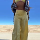MQTIME  -  Casual Yellow Floral Wide Leg Pants For Women Trend Low Waist Flowy Loose Fit Trousers Spring Summer Vacation Streetwear