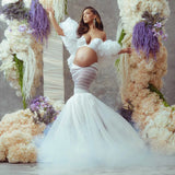  MQTIME  -  Dreamlike White 3 Pieces Maternity Dress Photoshoot Rose Cape платье для беременных Mermaid Sets Outfit Dress