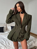 MQTIME  -  Sexy Lapel Jackets Bubble Skirt Woman's Set Retro Deep V-neck Single Button Suit Jacket Mini Skirts Sets Female Chic Outfits