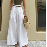 MQTIME  -  New Fashion High Waisted Wide Leg Trousers For Women's Spring And Autumn White Versatile Pocket Wide Leg Long Pants Female