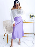 MQTIME  -  Women Chic Satin Solid Midi Skirt Lady High Waist Zipper Slim Calf-length Loose Fishtail Skirts Daily Street Casual Wear