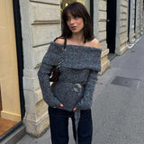 MQTIME  -  Elegant Solid Slash Neck Women Sweater Full Sleeve Knit Female Pullover 2024 Fashion All Match Autumn Winter Slim Lady Knitwear