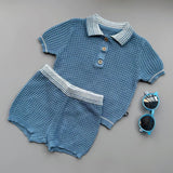MQTIME  -  Boys Suit Spring and Summer New Children's Wear Korean Style Boys and Girls Temperament Lapel Knit T-shirt Shorts Two Sets
