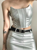 MQTIME  -  Sexy Silvery Irregular Tank Tops Streetwear High Waisted Mini Skirt Slim Fit Summer Fashion 2 Piece Sets Womens Outfits