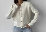 MQTIME  -  Women's Solid Color Round Neck Single Breasted Short Knitted Cardigan