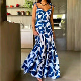 MQTIME  -  Summer Print Long Dress Women Clothing Lace Up Party Dresses Pattern Spaghetti Strap Ladies V-Neck Beach Sundress