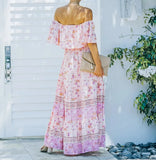 MQTIME  -  Boho Dress Slash Neck Floral Printed Summer Dress Femme Hippie Vestidos A-line Holiday Robes Chic Maxi Dresses