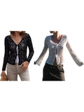MQTIME  -  Elegant Lace Trimmed V-Neck Blouse with Tie Front Detail and Long Sleeves - Stylish Women s Shirt for Chic Street Style
