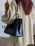 Mqtime Simple Solid Color Women's Messenger Bag Vintage Large Capacity Ladies Shoulder Bags Pu Leather Commute Female Tote Handbags