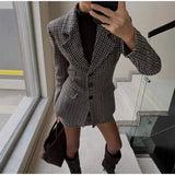  MQTIME  -  Elegant Plaid Women Set Slim Long Sleeve Lapel Button Coat Sexy Hip Package Skirts 2026 Spring Autumn Fashion Lady Outfit New