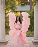  MQTIME  -  Ruffles Lace Maternity Dresses For Photo Shoot Shoulderless Fancy Pregnancy Dress Long Pregnant Women Maxi Gown Photography Prop