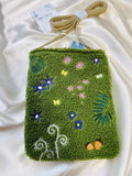 MQTIME  -  Creative Green Plush Bag Embroidered Lamb Wool Daily Storage Bag Embroidered Shoulder Handbag