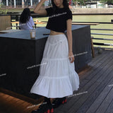 Mqtime High Waist Fashion All Match Cake Skirt Women Autumn New Korean Pleated Solid Color Casual Mid-length A-line Skirt