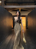 MQTIME  -  Elegant Vintage Midi Dress Women Sleeveless Strap Dress Even Party 2000s Y2k Clothing Korean Fashion Beach Style Bodycon Sexy