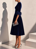  MQTIME  -  Spring Autumn 3/4 Sleeve Elegant Velvet Midi Dress Women's Clothing Casual Party Work Evening Sheath Office Lady Dresses