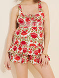 MQTIME  -  Women s Maternity Floral Print Square Neck Ruffle Hem Tank Top and Elastic Waist Shorts Set for Pregnancy Lounge Outfit - 2