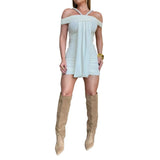 ﻿ MQTIME  -  Street Women Slash Neck Halter Ribbon Ruched Mini Dress 2025 Fall Evening Sexy Party Beach Vacation Dresses Vestidos