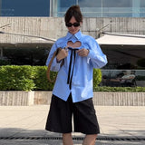 MQTIME  -  Loose Heart Bow Lace-up Blouses Spring New Female Contrast Lapel Single-breasted Full Sleeve Shirt Women's High Street Tops