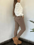 MQTIME  -  Fashion Woman Trousers New Summer Women's Elastic Waist Padded Stretch Casual  Calf Pants with Pocket