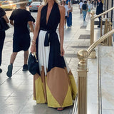 MQTIME  -  Trendy Halter Dress For Women Sexy Deep V Sleeveless Backless Tie-up Dress 2025 Summer Color Blocked Off Shoulder Evening Dress