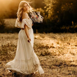  MQTIME  -  Boho Two Piece Women's Set Vintage Lace Top & Skirt Bohemian Maternity Photo Session Dresses Off The Shoulder Bella