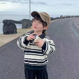 MQTIME  -  Kids Striped Sweatshirt New Autumn Spring Boys Long Sleeve Pullover Baby Cotton Lapel Polo Tops Children Clothes 1-6 Years