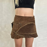 MQTIME  -  Fashion Lrregular lotus Leaf Hem Suede Miniskirt A-line Metal Button Decoration skirt 2025 New Lady Autumn Winter Y2k Clothing