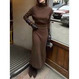 MQTIME  -  Elegance Knit 2 Piece-Set Women Turtleneck Pullover High Waist Skirt Sets Casual Commute Party Evening Female Outfits New