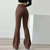 MQTIME  -  Women Flared Jeans Loose Denim Pants Bottom Straight High Waist Stretch Spring Autumn Solid Color Female Fashion Streetwear