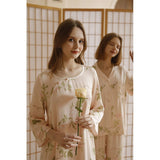 Mqtime Summer Three-Quarter Sleeves Chinese Trendy Sleepwear Simple Round Neck Viscose Nightdress Women Sweet Floral Loose Nightgown