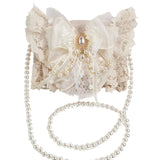 Mqtime Lolita Gentle Girls Shoulder Bags Elegant Sweet Lace Bow Women's Handbags Fashion Cute Pearl Chain Top-Handle  Y2k Aesthetic