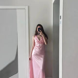 MQTIME  -  SilkySatin Dress SensualSexy VNeck LowBack Dress FigureFlatter TieBack Adjustable Dress SlimFit Evening FloorLength Gown