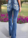  MQTIME  -  Y2k Retro Gothic High Waited Jeans Hot Embroidery Pattern Blue Jeans Woman Hip Micro Horn Baggy Jeans Street Clothing