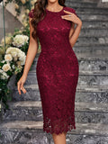 MQTIME  -  Femme Elegant Lace Dress Round Neck High Waist Party Dresses Short Sleeve Slim Fit Romantic Evening Vestidos Sexy Pencil Dresses