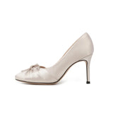 MQTIME  -  French Fairy Style Satin High Heels Female New Round Head Shallow Mouth Bow Single Shoes Female