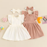 MQTIME  -  0-3Y Toddler Baby Girls Summer Casual Dress Ruffles Flying Sleeve Square Neck Solid A-line Dress with Headband