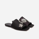 MQTIME  -  Summer Metallic Silver Embroidered Decorated Slippers New Square Toe Versatile Low-heeled Women's Shoes