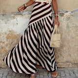 MQTIME  -  Casual Bohemian Striped Printed Women's Long Skirt Spring Summer Loose Commuting Half Skirt Vacation High Waist Party Skirt