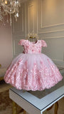 MQTIME  -  White Green Flower Girl Dress For Wedding Applique Tulle Short Sleeve Pearl Princess Kids Birthday First Communion Ball Gown